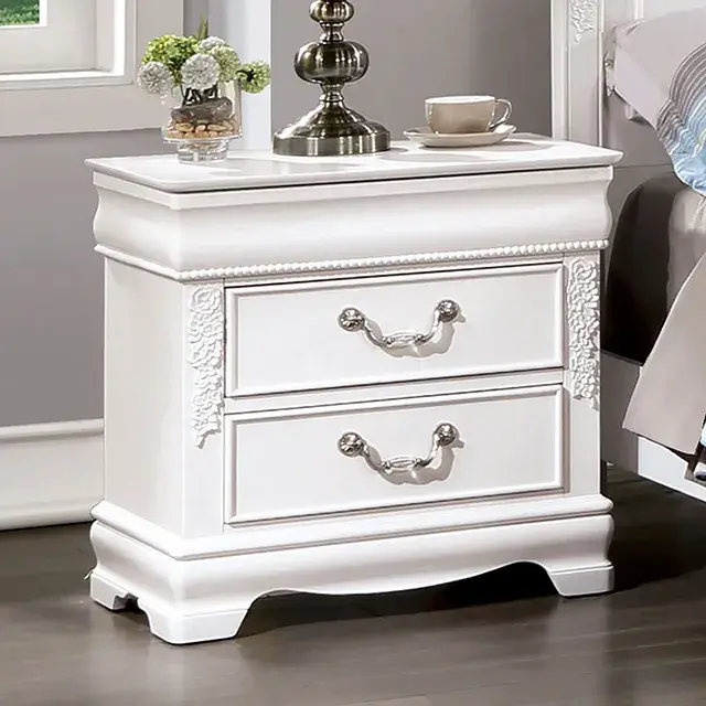 Transitional White Nightstand — Nightstand, view 5