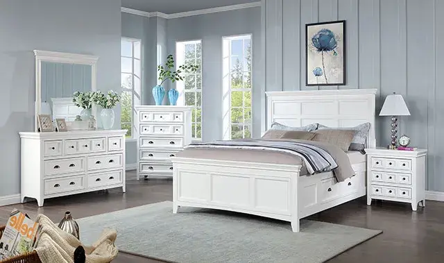 Transitional White Nightstand (Castile) — Nightstand, view 3