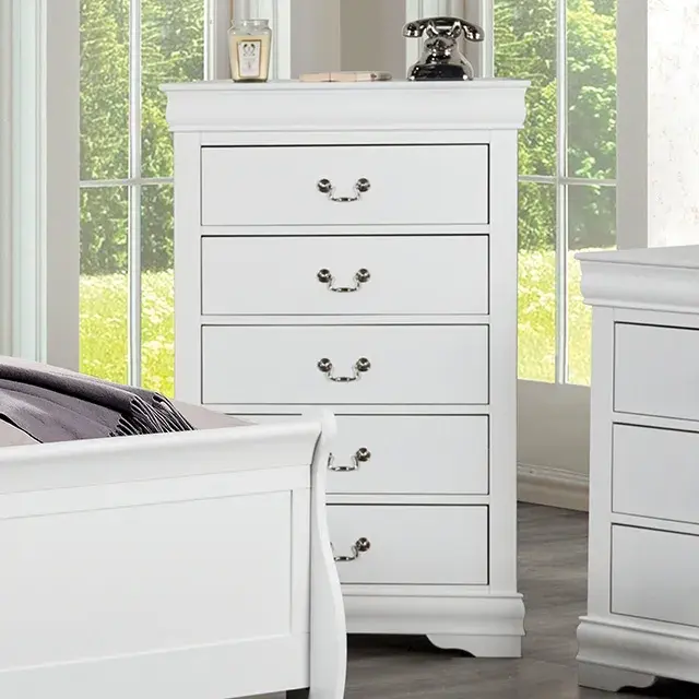 Transitional White Nightstand (Louis Philippe) — Nightstand, view 5