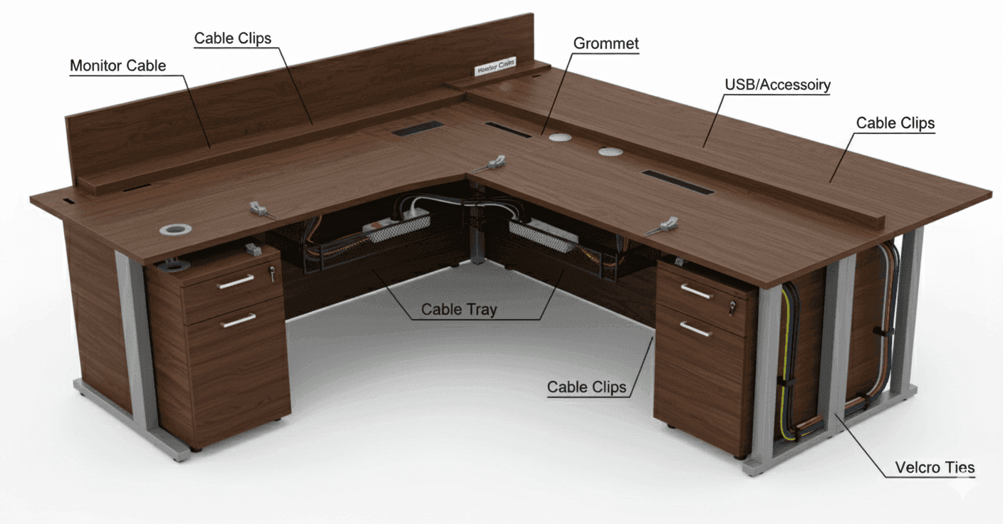 L-Shaped Executive Desk 2 - L-Shaped Executive Desk 2 - Cable Managment
