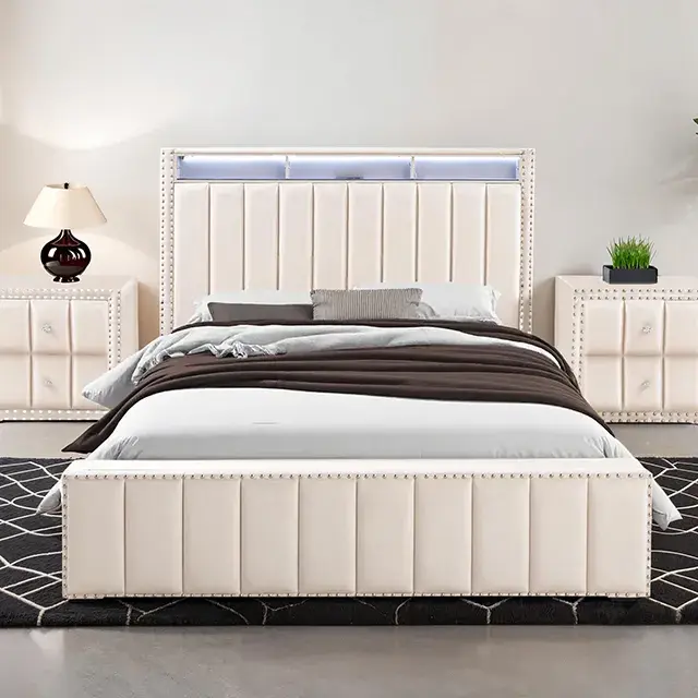 Contemporary Beige Nightstand — Nightstand, main view