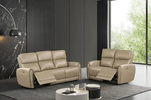 Contemporary Beige Power Reclining Loveseat — Sofa, main view