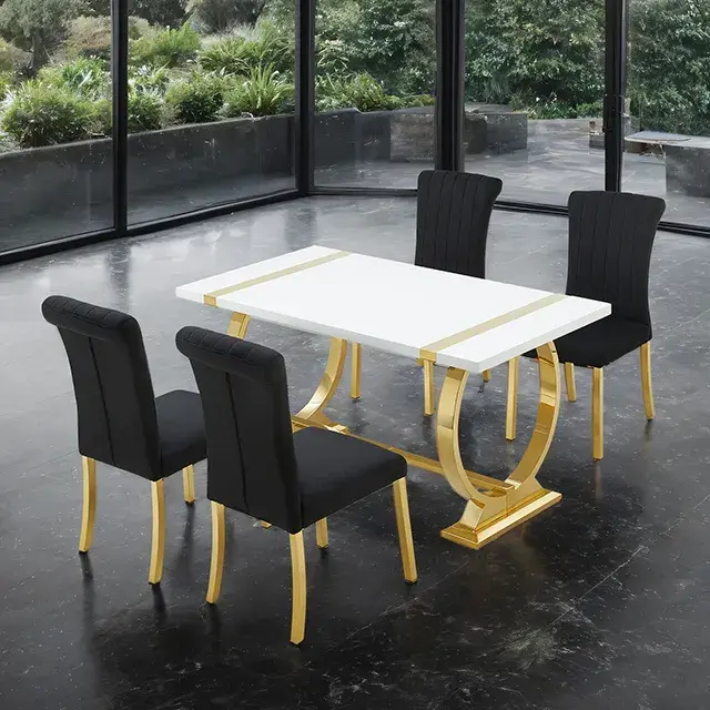 Contemporary Gold/White/Black Dining Set — Dining Table, main view