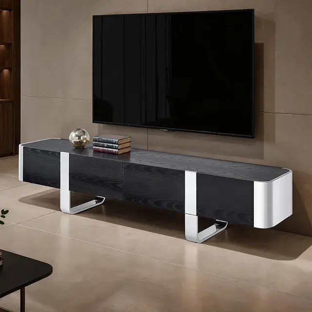 Contemporary Silver/Black TV Console — TV Unit, main view