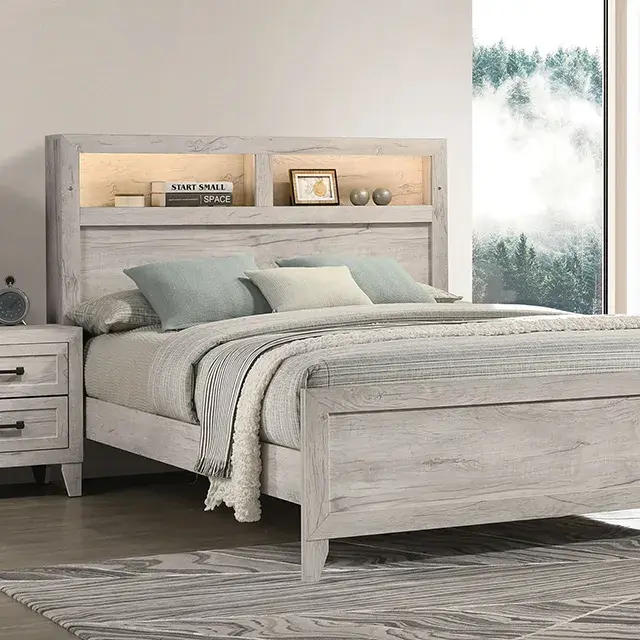 Contemporary White Wash Queen Bedroom Set — Bed Frame, main view