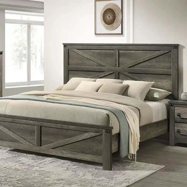 Queen Bed + NS + Dresser + Mirror + Chest Rustic Farmhouse Bedroom Set — Bed Frame, main view
