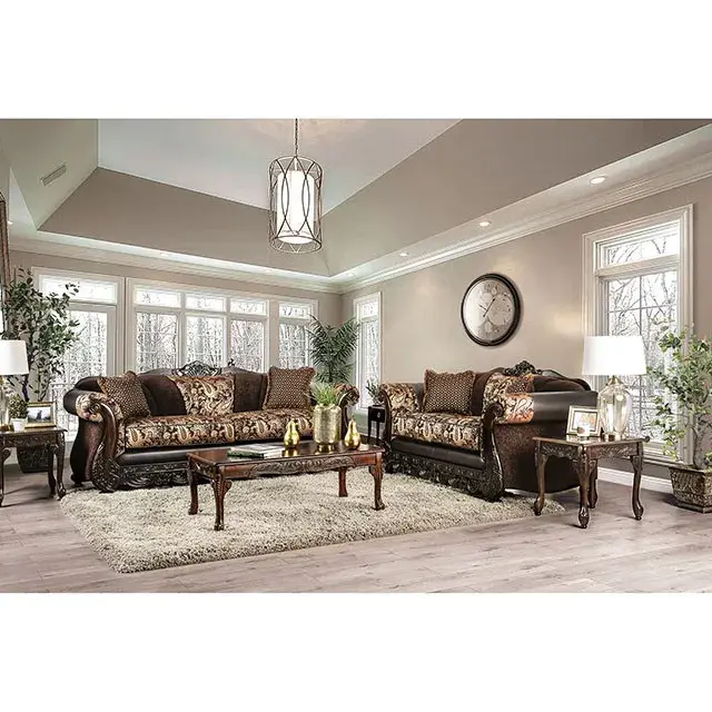 Traditional Brown, Gold Loveseat — Sofa, main view