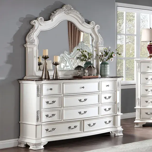 Traditional Pearl White Nightstand — Nightstand, main view