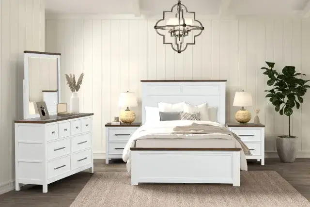 Twin Bed + NS +Dresser + Mirror Modern Farmhouse Bedroom Set — Bed Frame, main view
